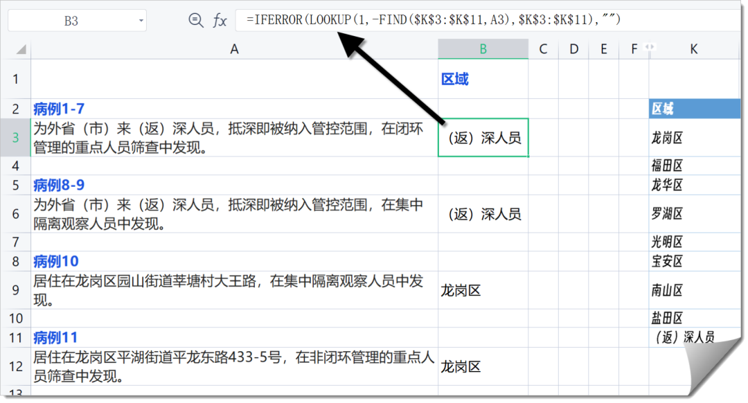 数据清洗_提取区县名称WPS公式_数据清洗WPS表格统计病例数