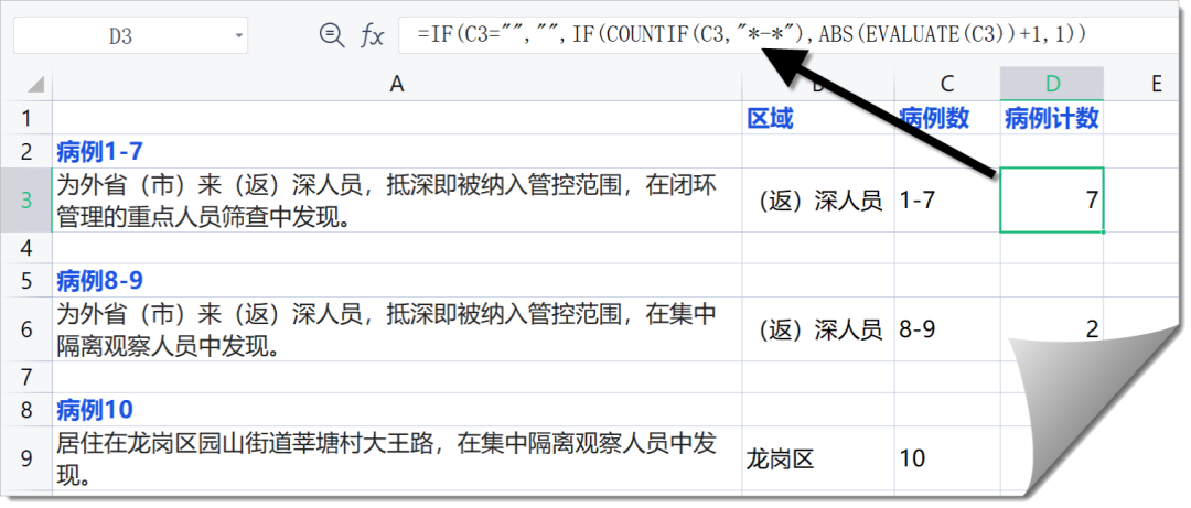 数据清洗WPS表格统计病例数_数据清洗_提取区县名称WPS公式