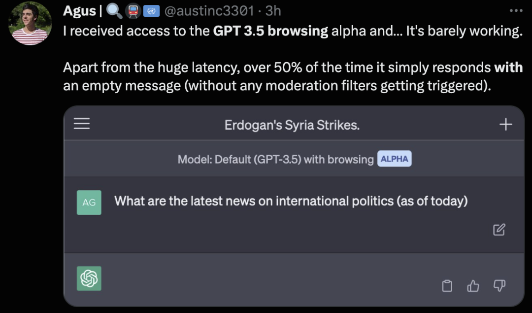 GPT-3.5 with browsing功能评测_ChatGPT联网插件OpenAI灰度测试_GPT-3.5