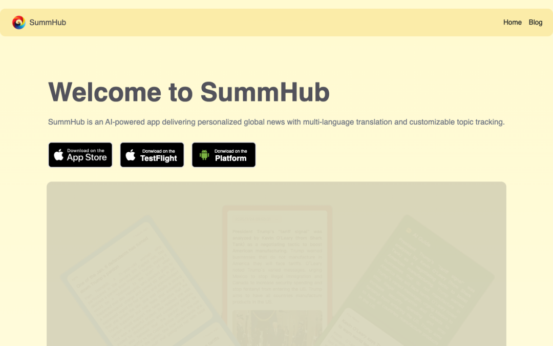 AI革新新闻阅读！SummHub用智能摘要与多语言翻译打造个性化资讯体验